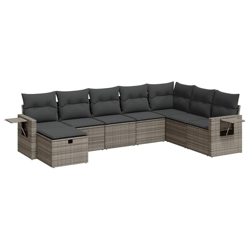 Sofasæt til haven 8 dele med hynder polyrattan grå