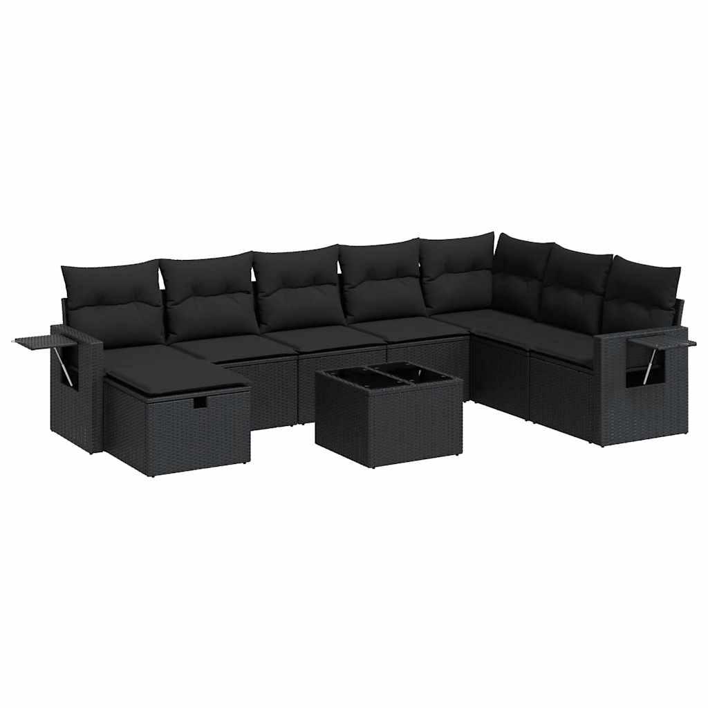 Sofasæt til haven 9 dele med hynder polyrattan sort