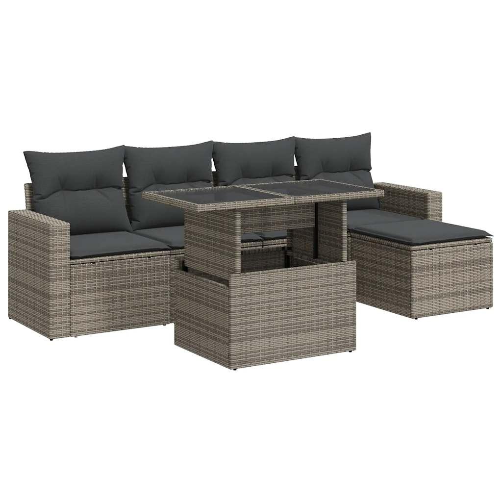 Sofasæt til haven 6 dele med hynder polyrattan grå