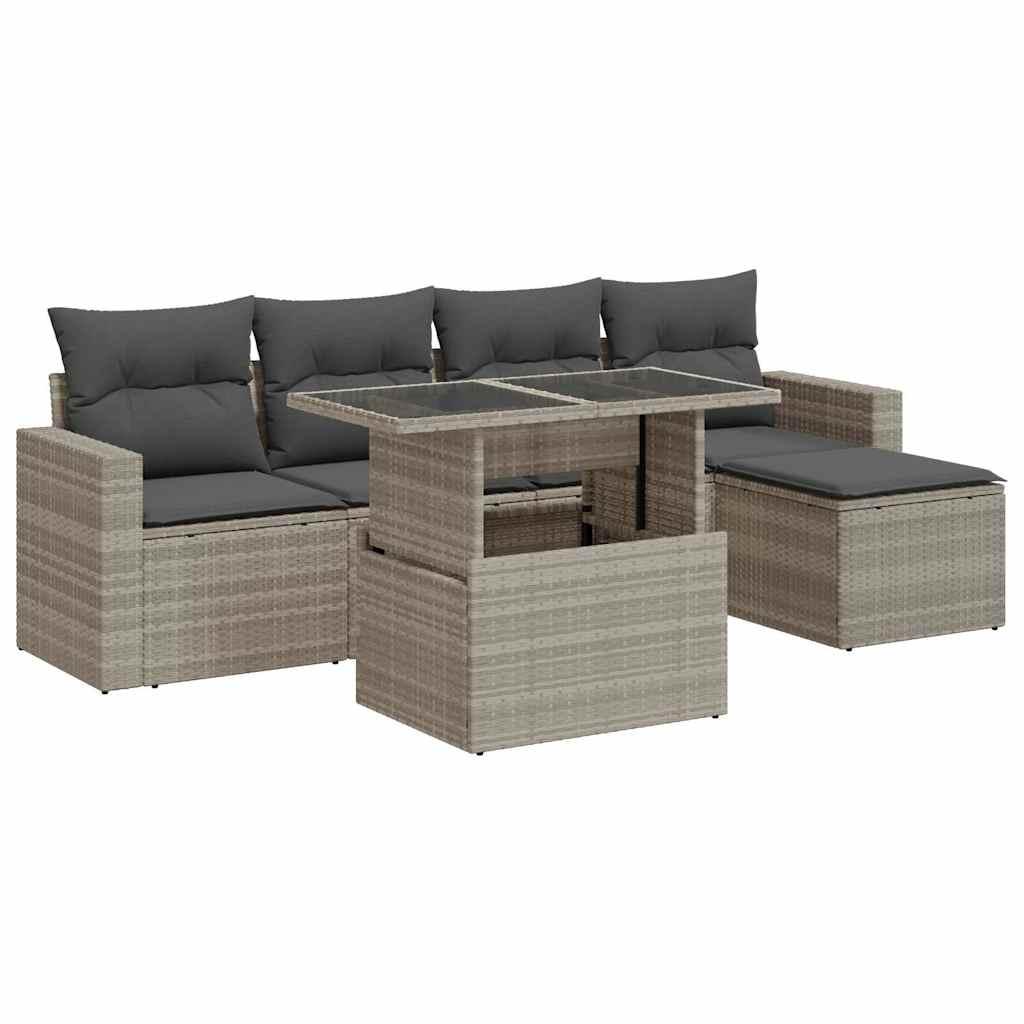 Sofasæt til haven 6 dele med hynder polyrattan lysegrå