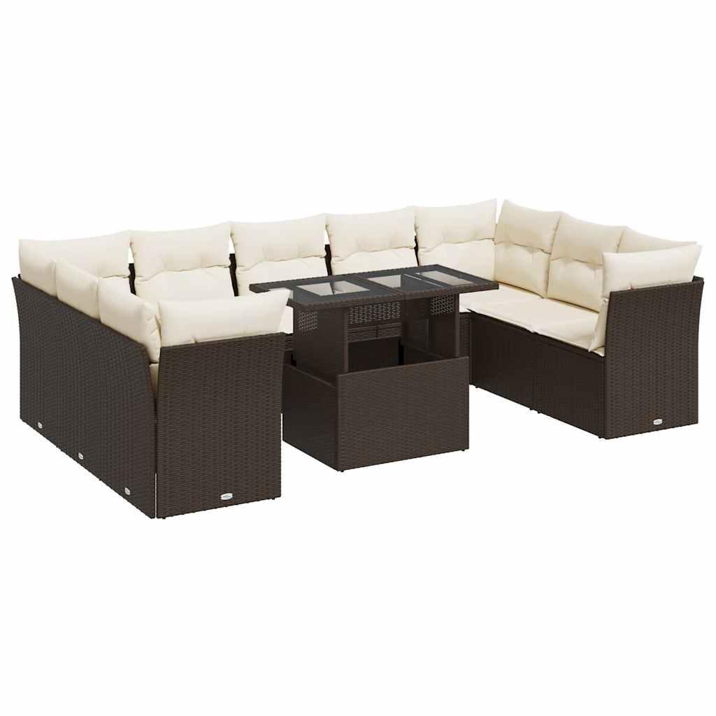 Sofasæt til haven 10 dele med hynder polyrattan brun