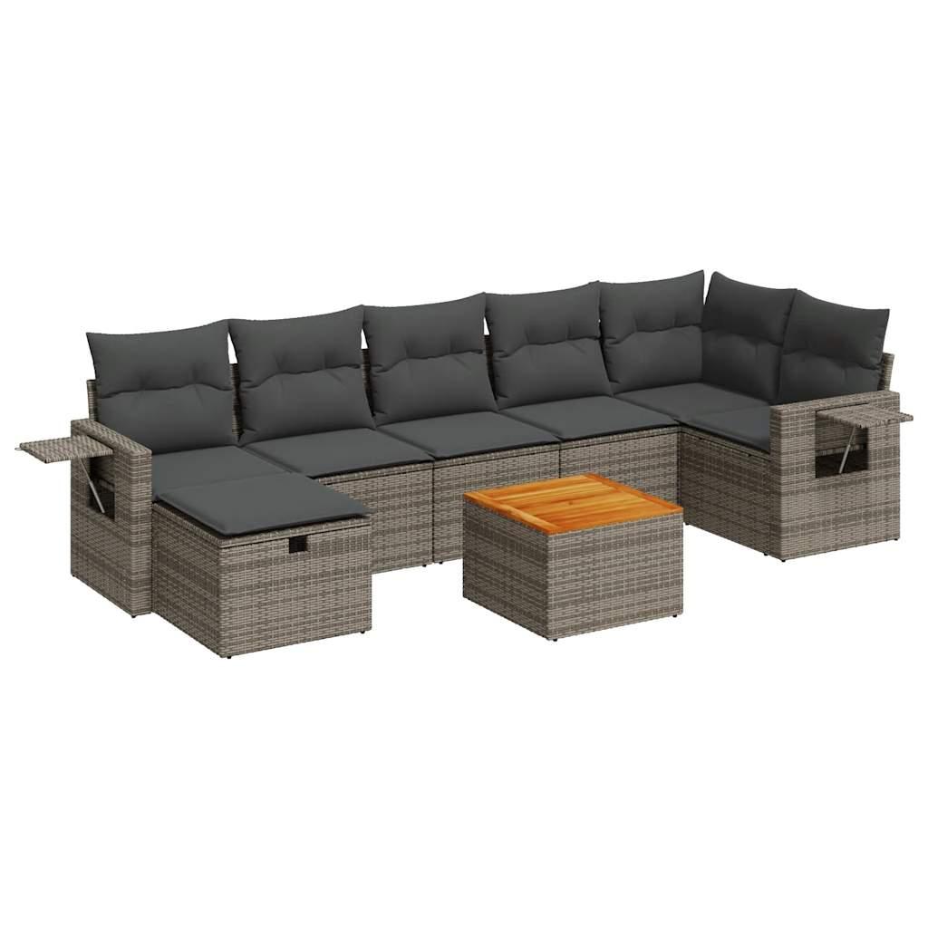 Sofasæt til haven 8 dele med hynder polyrattan grå