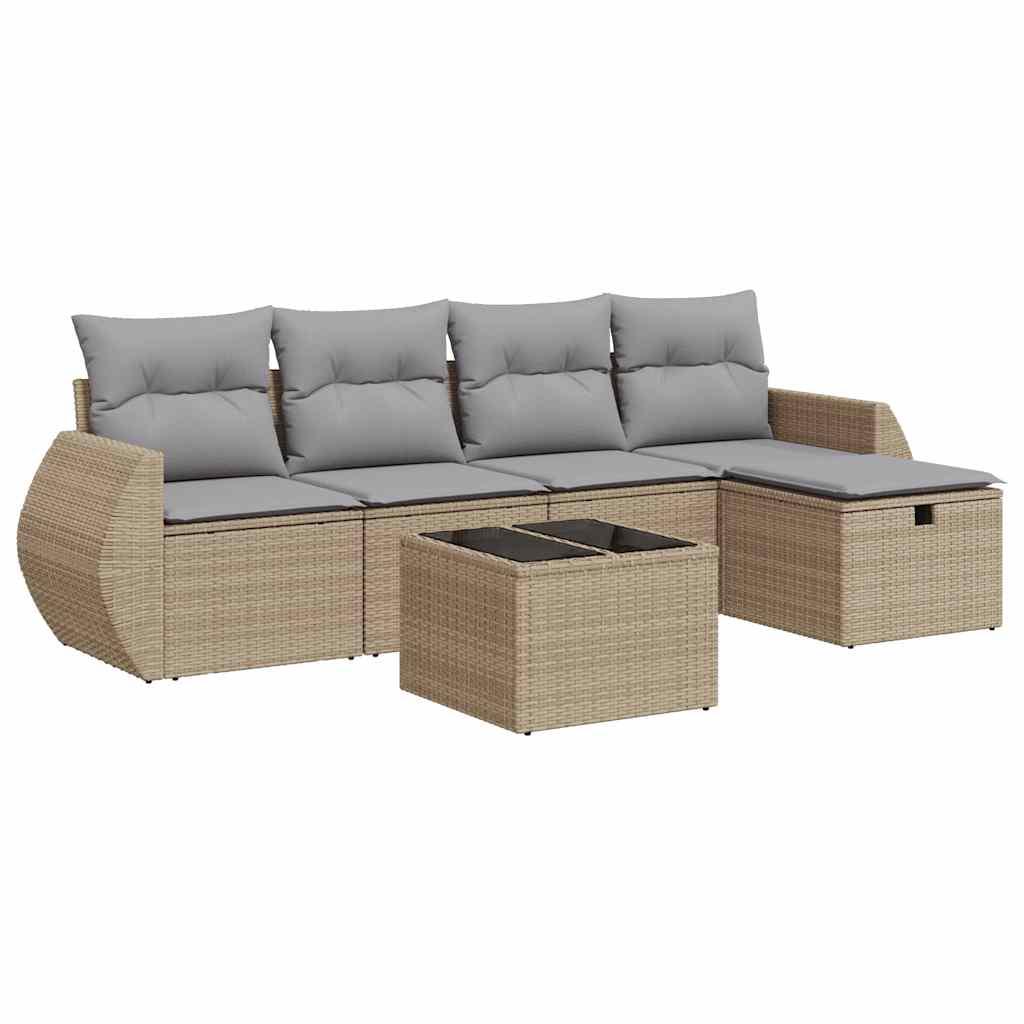 Sofasæt til haven 6 dele med hynder polyrattan beige