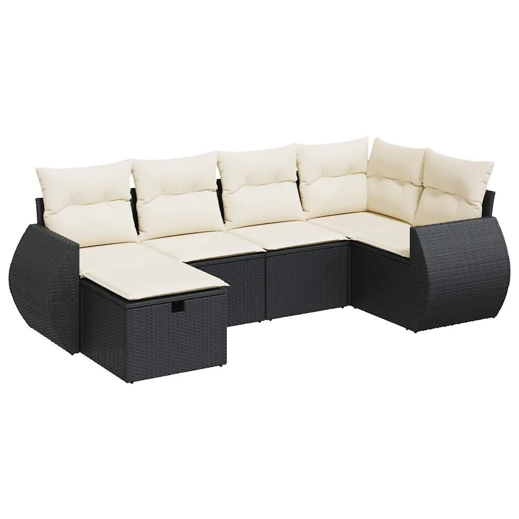 Sofasæt til haven 6 dele med hynder polyrattan sort