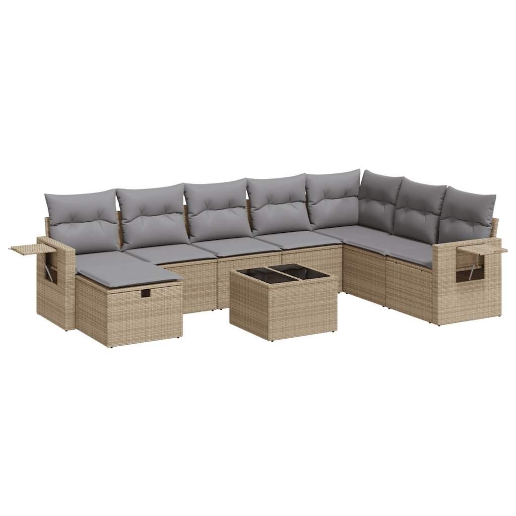 Sofasæt til haven 9 dele med hynder polyrattan beige