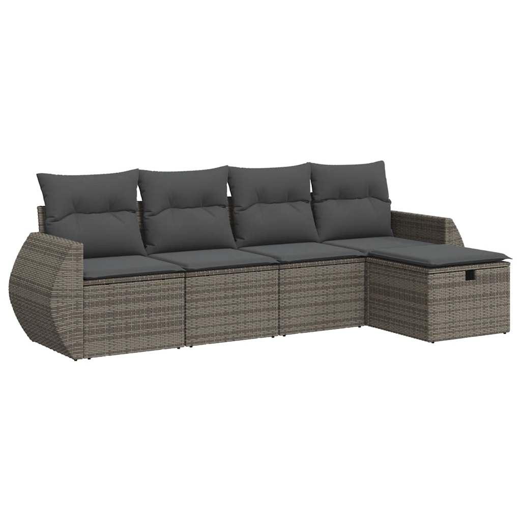 Sofasæt 5 dele med hynder polyrattan grå