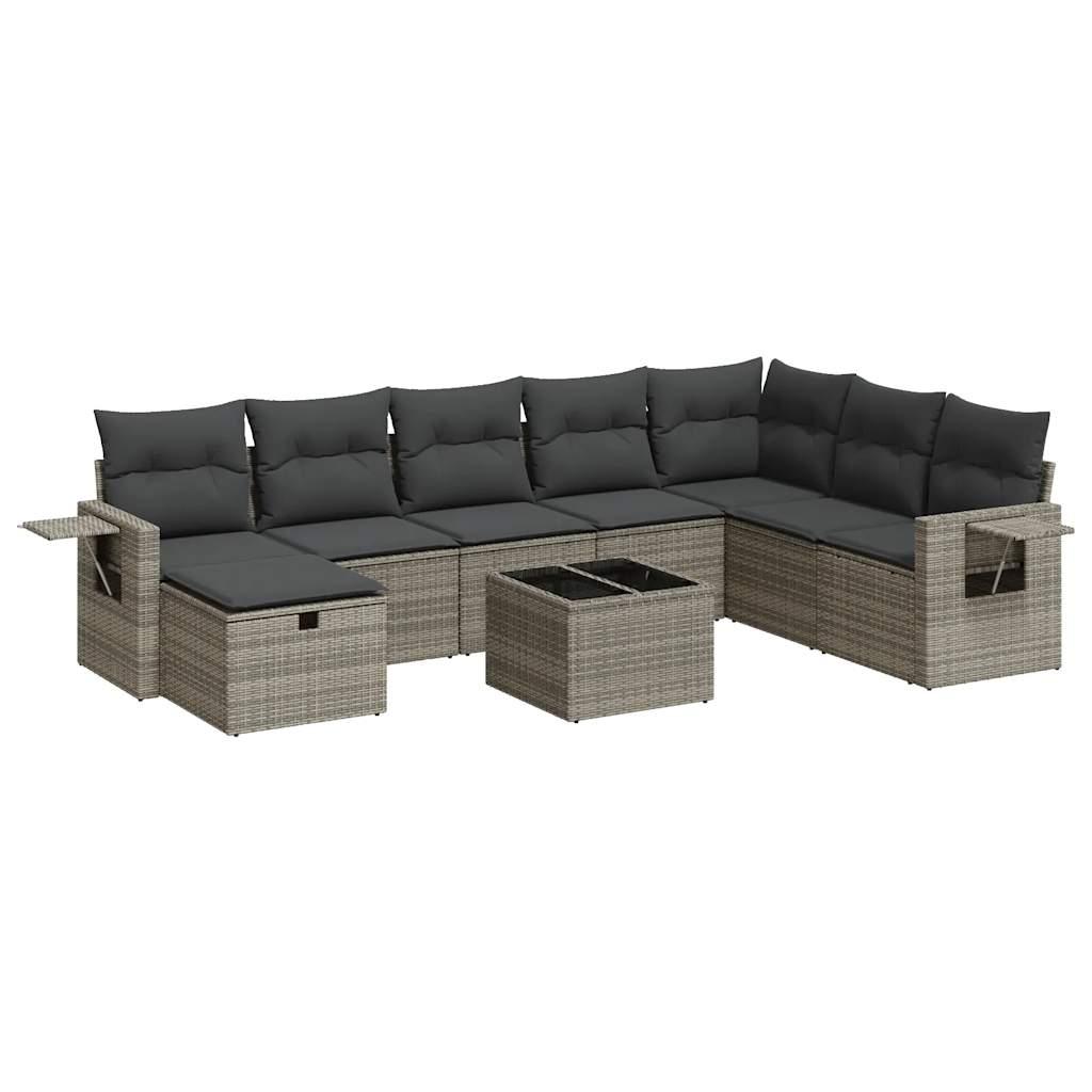 Sofasæt til haven 9 dele med hynder polyrattan grå