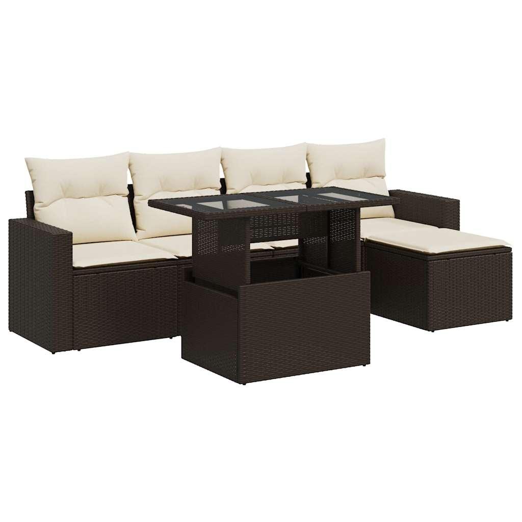 Sofasæt til haven 6 dele med hynder polyrattan brun
