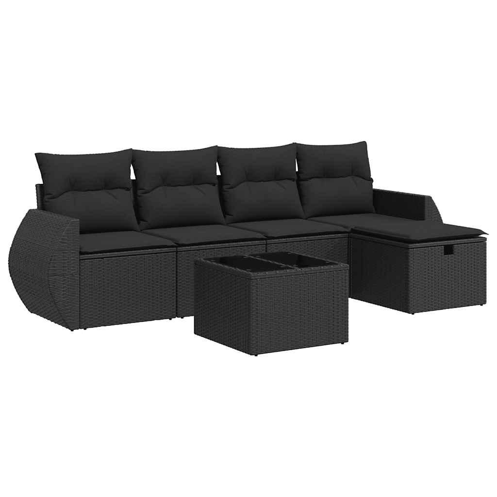 Sofasæt til haven 6 dele med hynder polyrattan sort