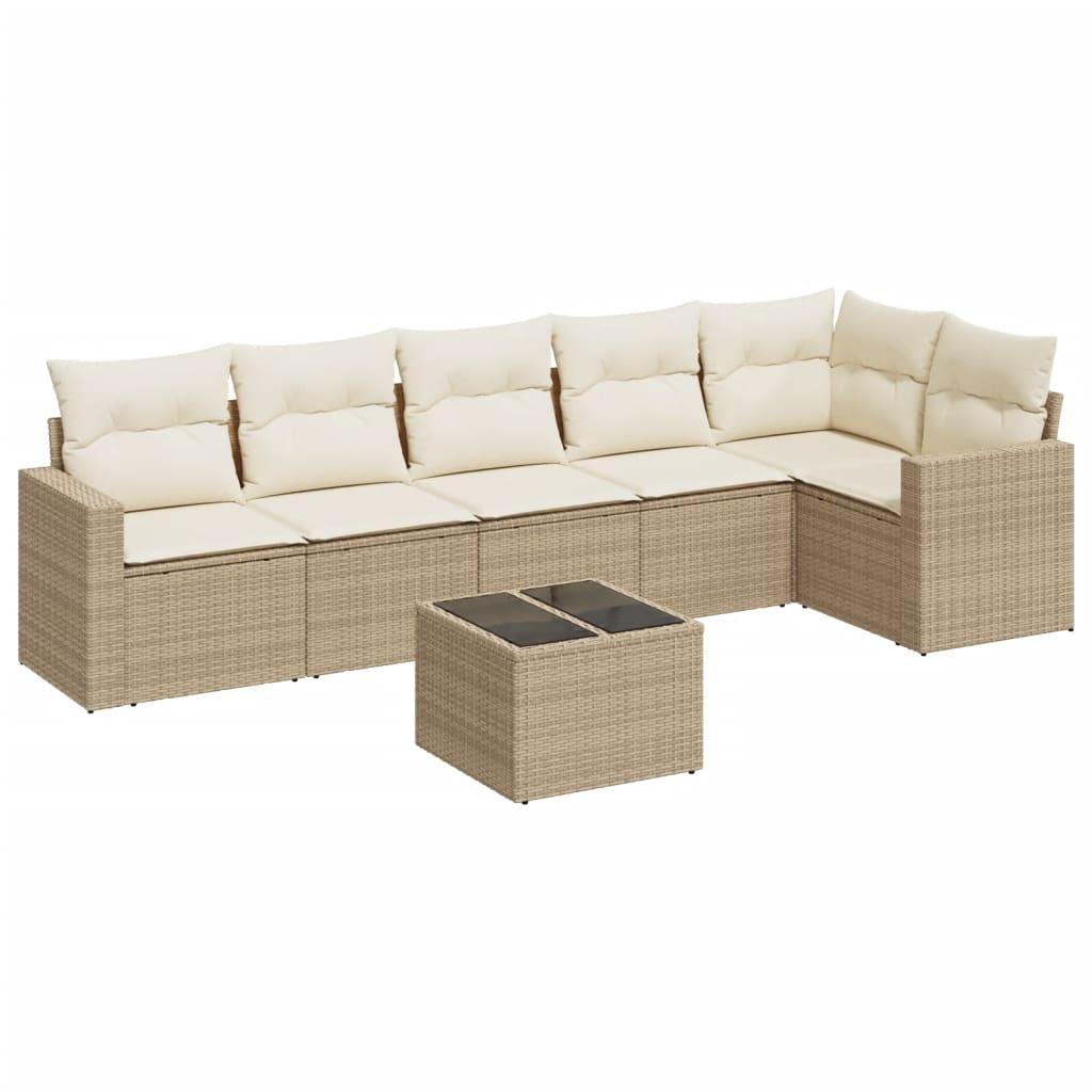 Sofasæt til haven 7 dele med hynder polyrattan beige