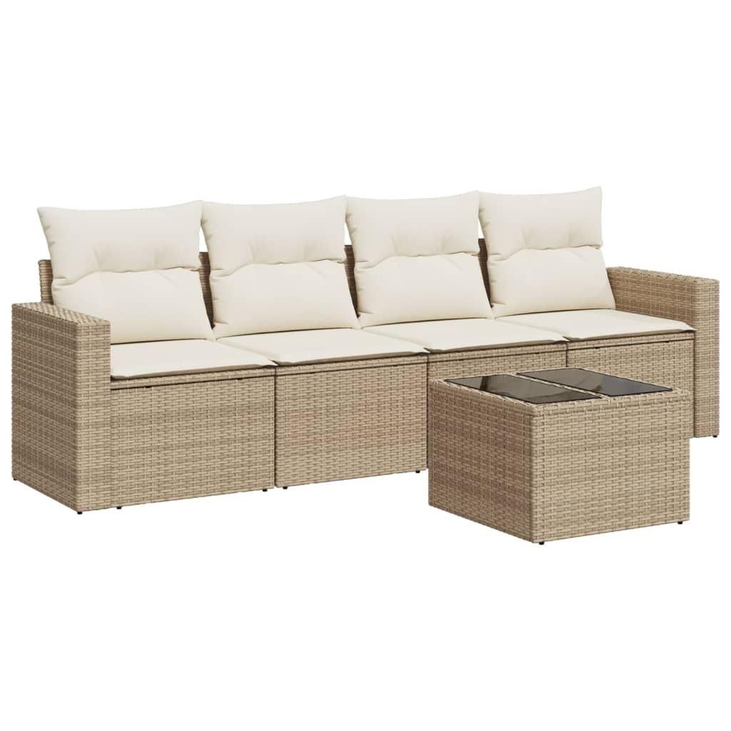 Sofasæt til haven 5 dele med hynder polyrattan beige
