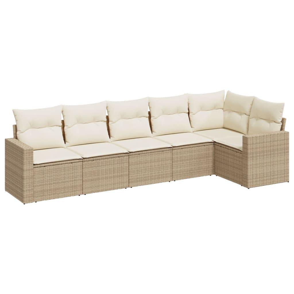 Sofasæt til haven 6 dele med hynder polyrattan beige