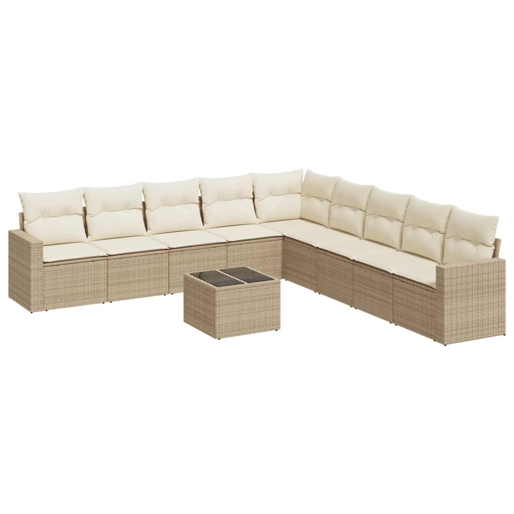 Sofasæt til haven 10 dele med hynder polyrattan beige