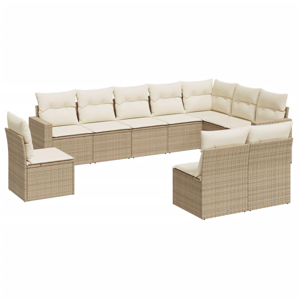 Sofasæt til haven 10 dele med hynder polyrattan beige