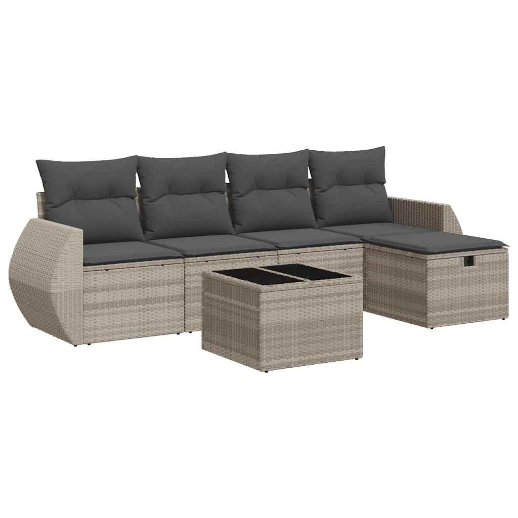 Sofasæt til haven 6 dele med hynder polyrattan lysegrå