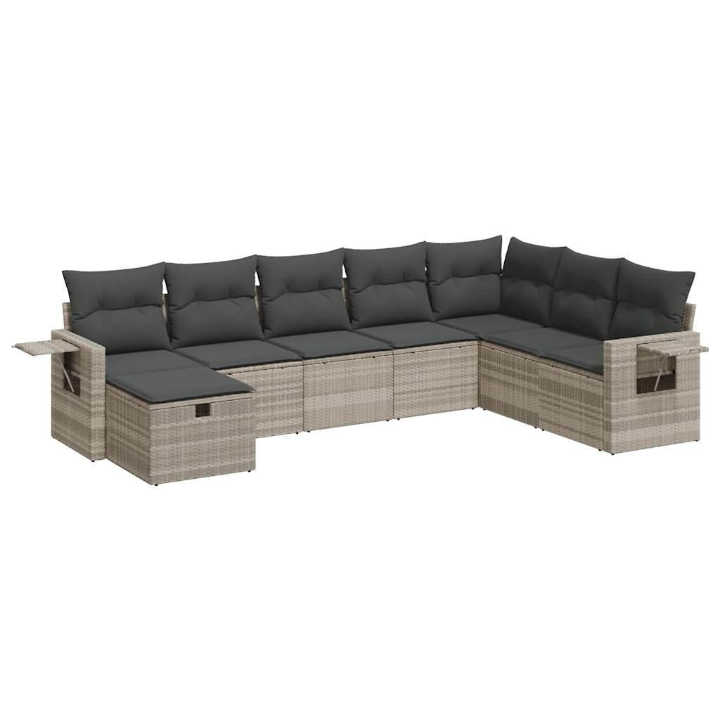 Sofasæt til haven 8 dele med hynder polyrattan lysegrå