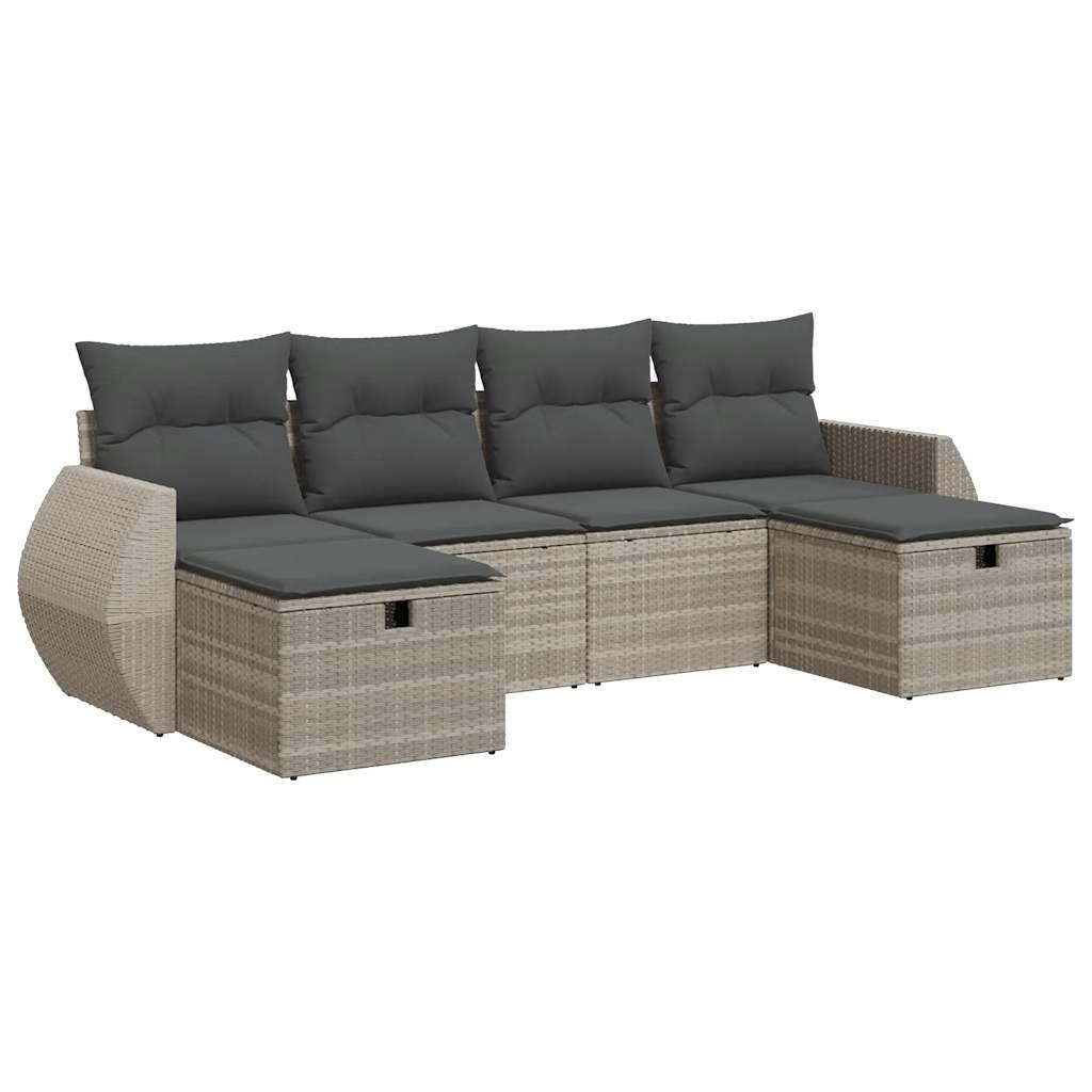 Sofasæt til haven 6 dele med hynder polyrattan lysegrå