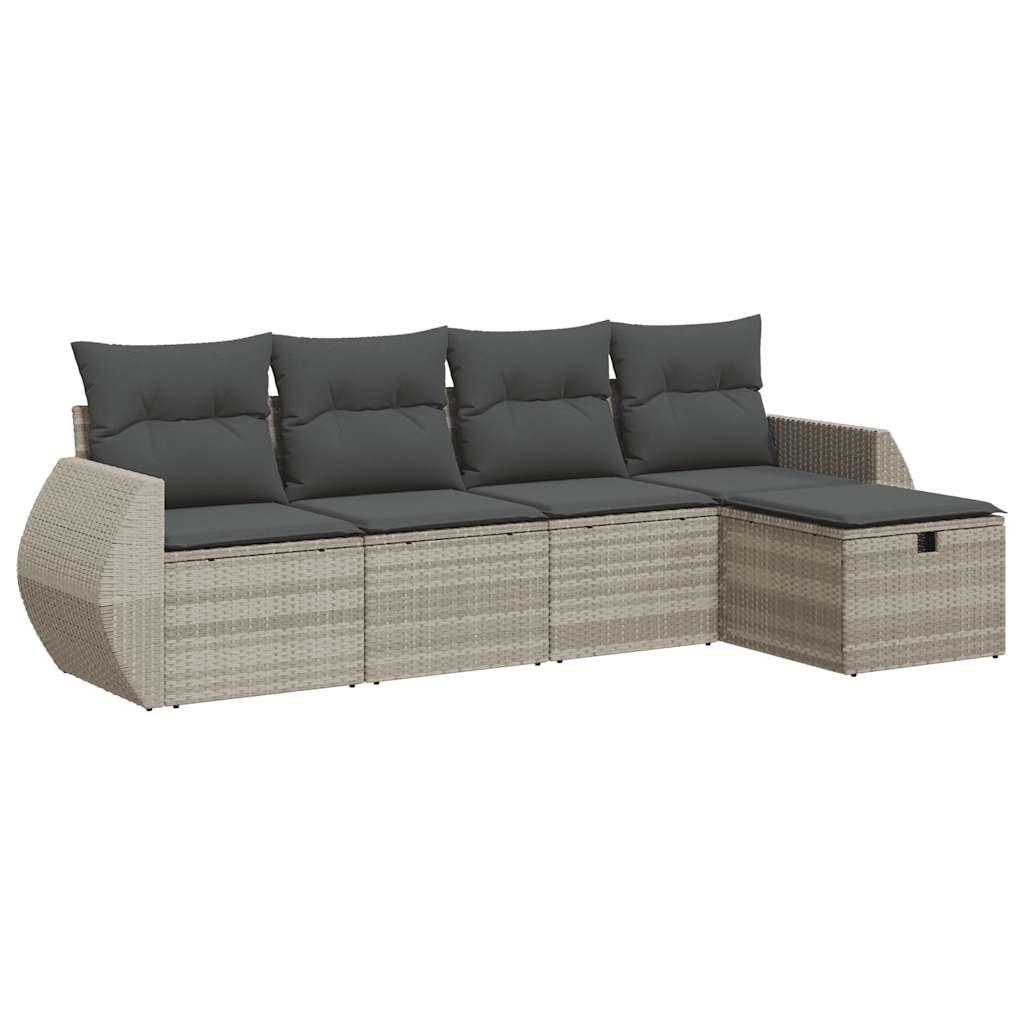 Sofasæt 5 dele med hynder polyrattan lysegrå