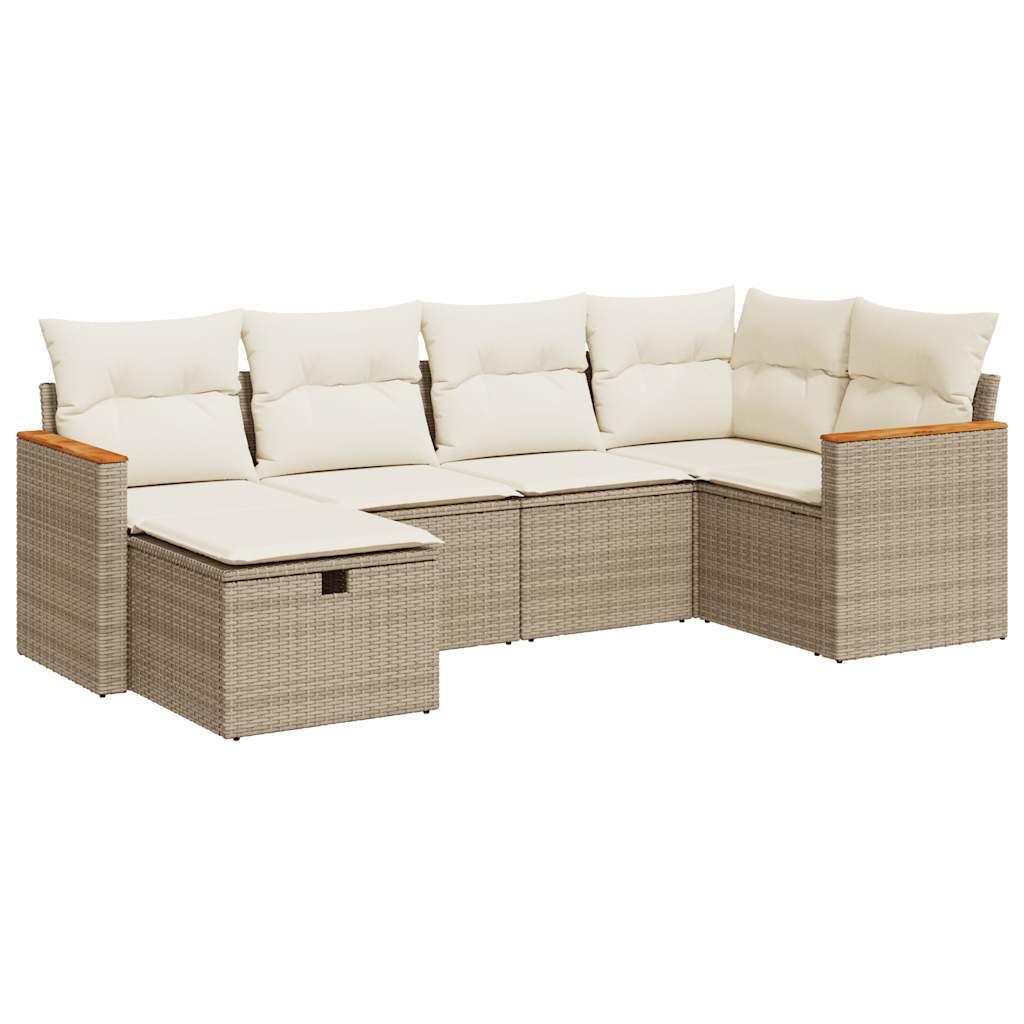 Sofasæt til haven 6 dele med hynder polyrattan beige