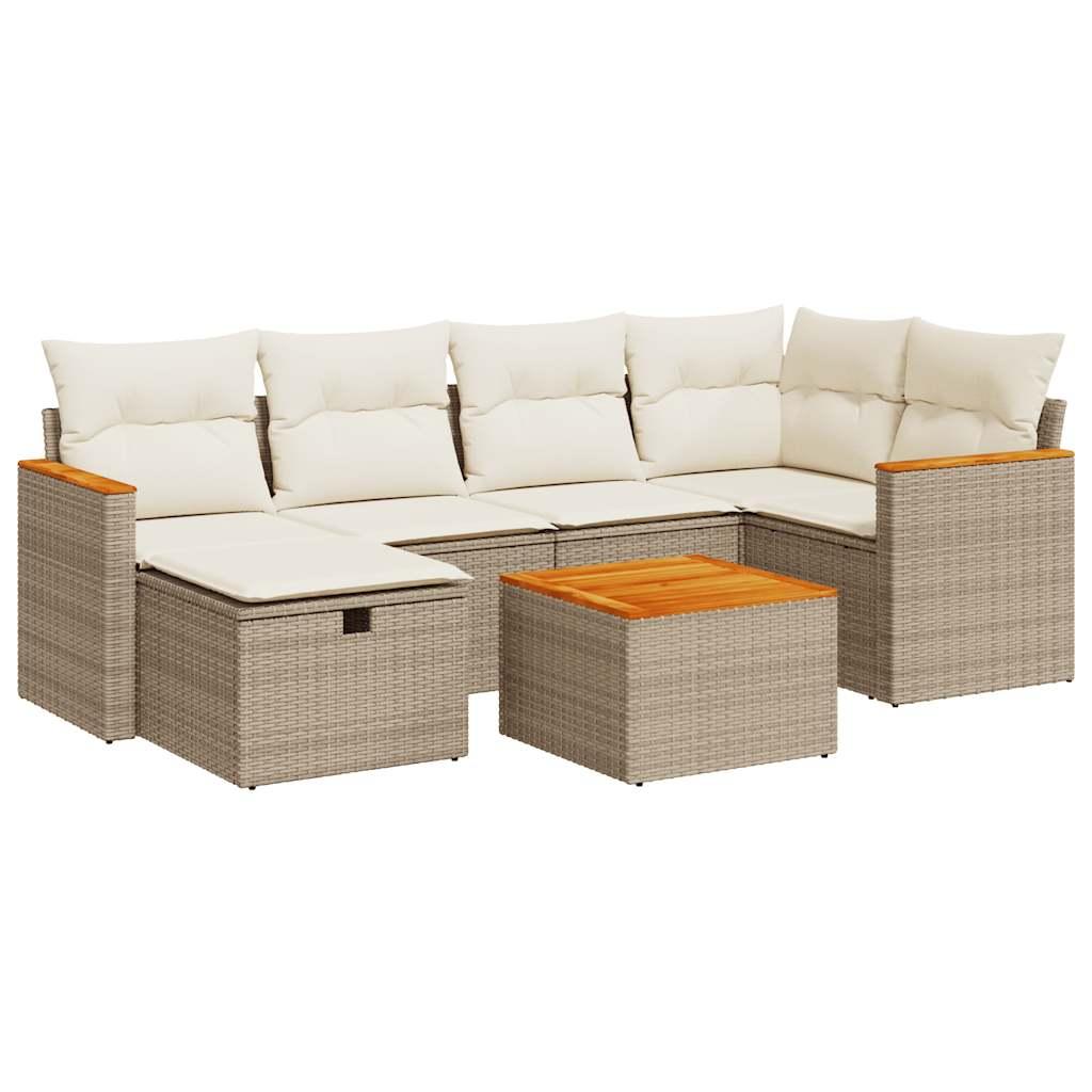 Sofasæt til haven 7 dele med hynder polyrattan beige
