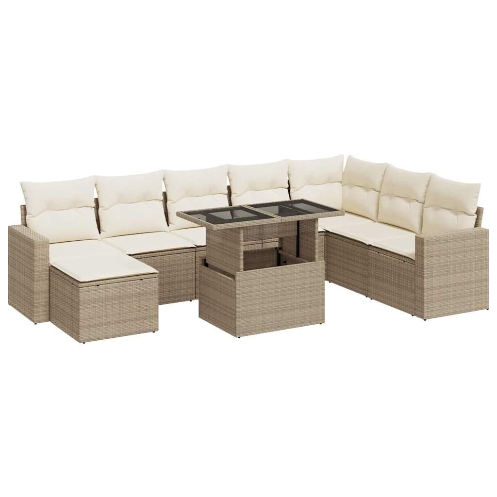 Sofasæt til haven 9 dele med hynder polyrattan beige