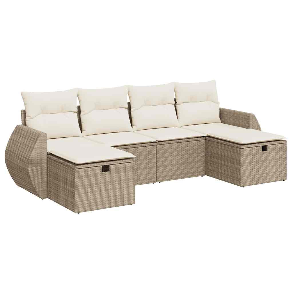 Sofasæt til haven 6 dele med hynder polyrattan beige