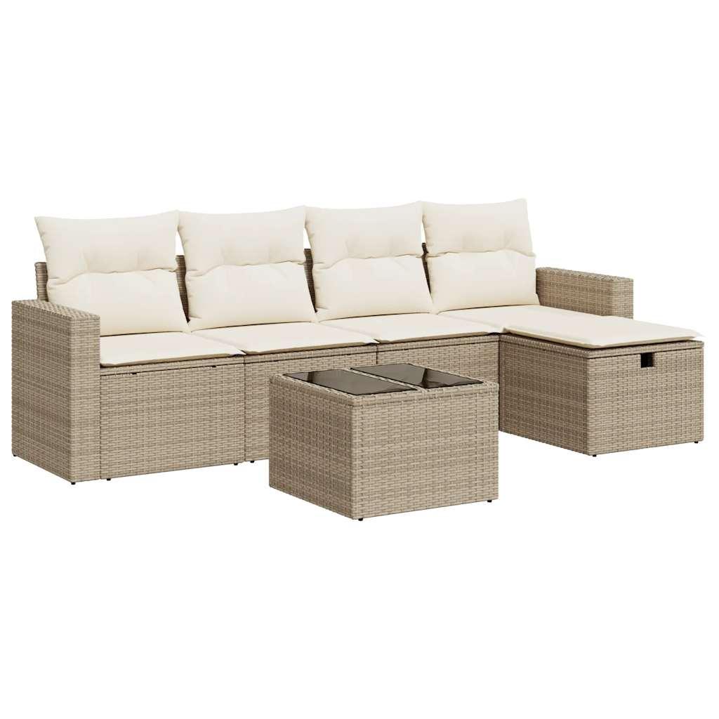Sofasæt til haven 6 dele med hynder polyrattan beige