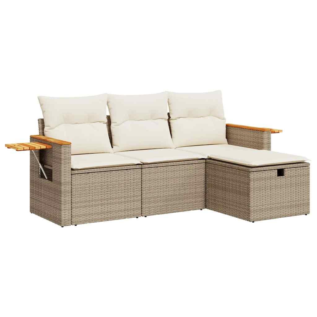 Sofasæt til haven 4 dele med hynder polyrattan beige