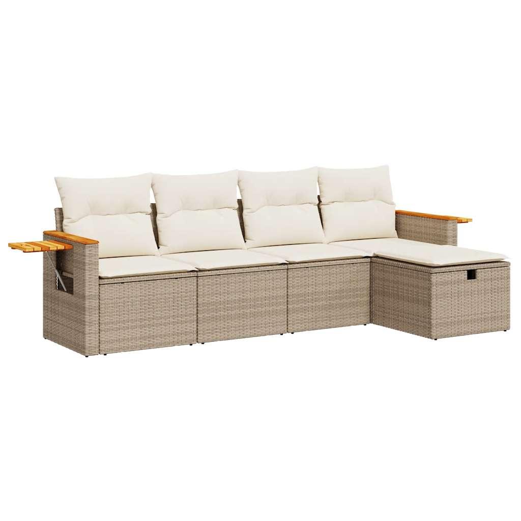 Sofasæt til haven 5 dele med hynder polyrattan beige