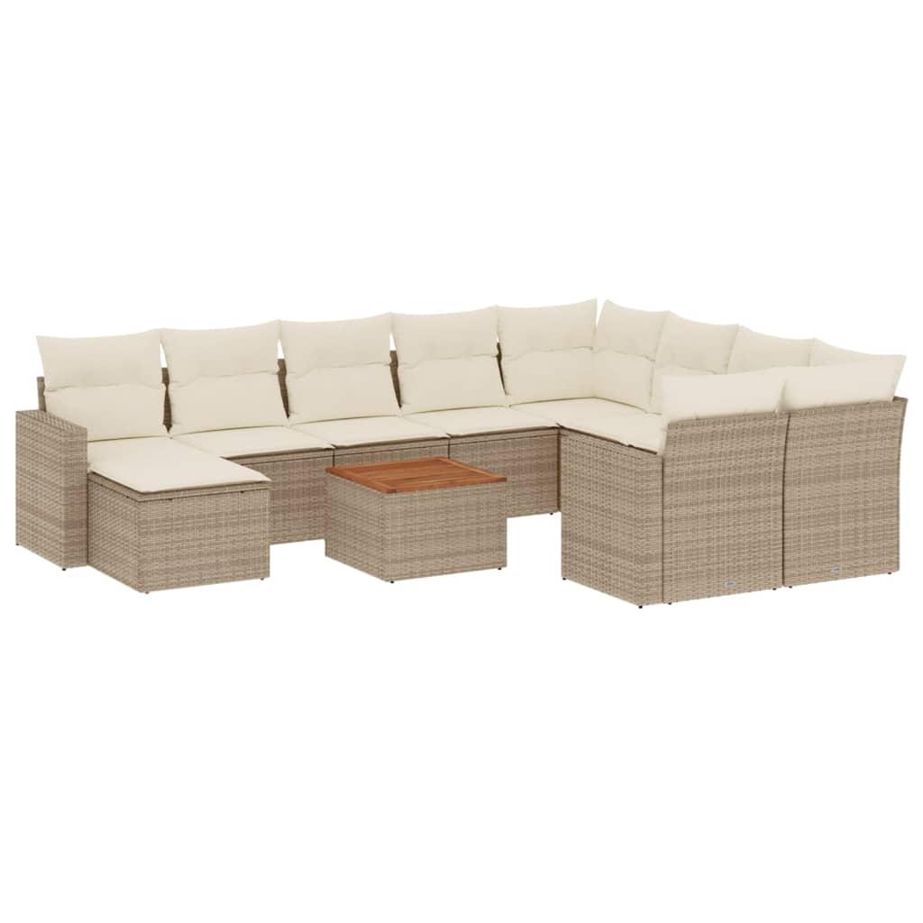 Sofasæt til haven 11 dele med hynder polyrattan beige