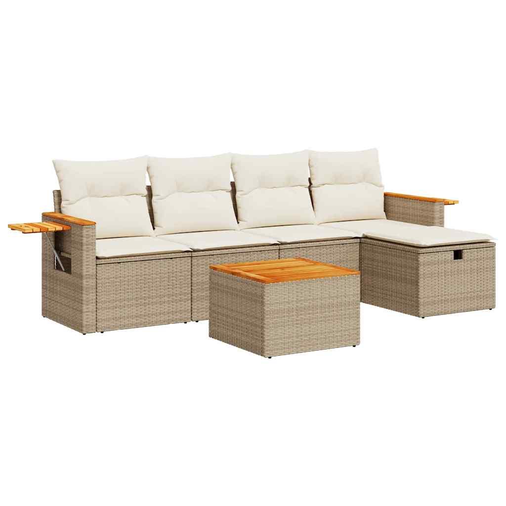 Sofasæt til haven 6 dele med hynder polyrattan beige