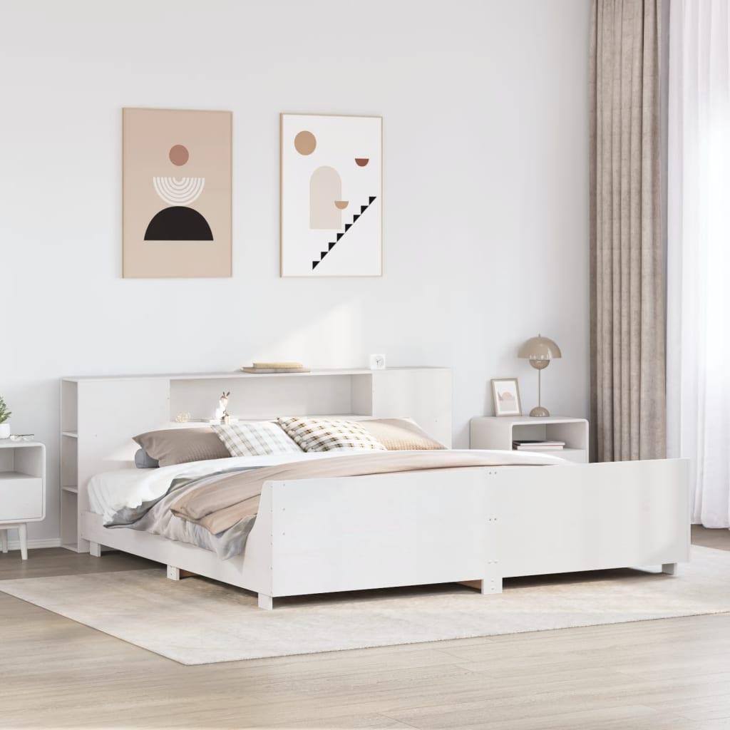 Sengeramme uden madras 200x200 cm massivt fyrretræ hvid