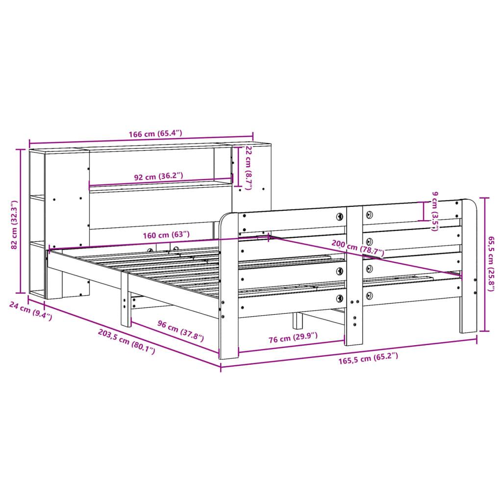 Sengeramme uden madras 160x200 cm massivt fyrretræ hvid