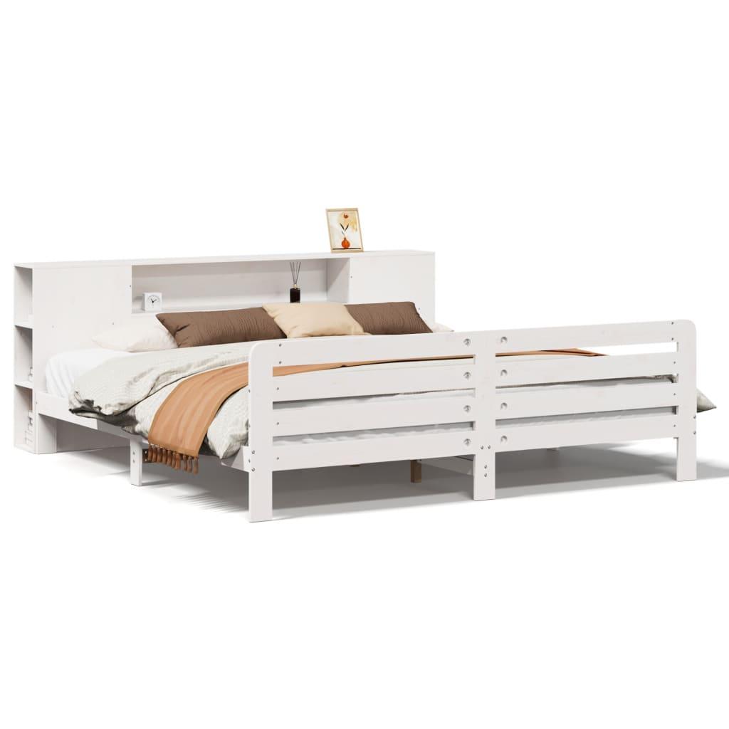 Sengeramme uden madras 200x200 cm massivt fyrretræ hvid