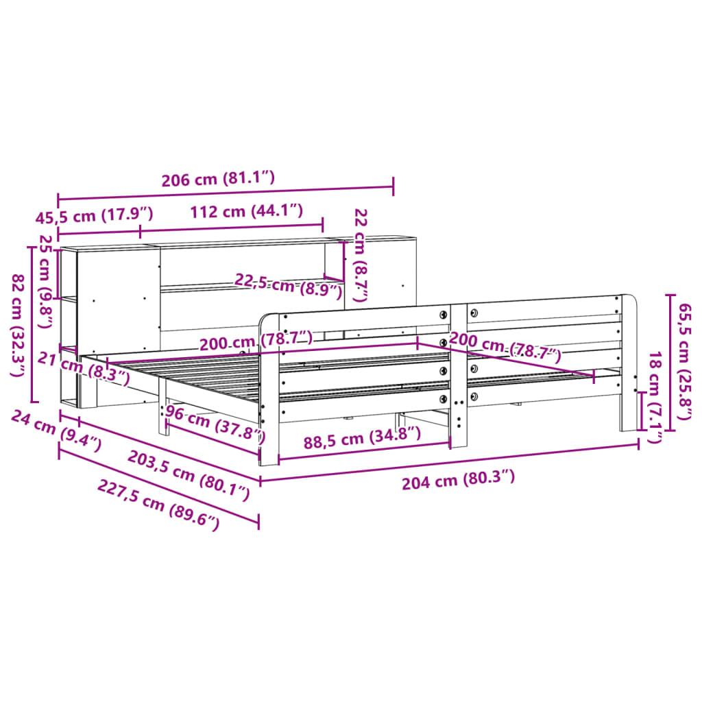 Sengeramme uden madras 200x200 cm massivt fyrretræ hvid