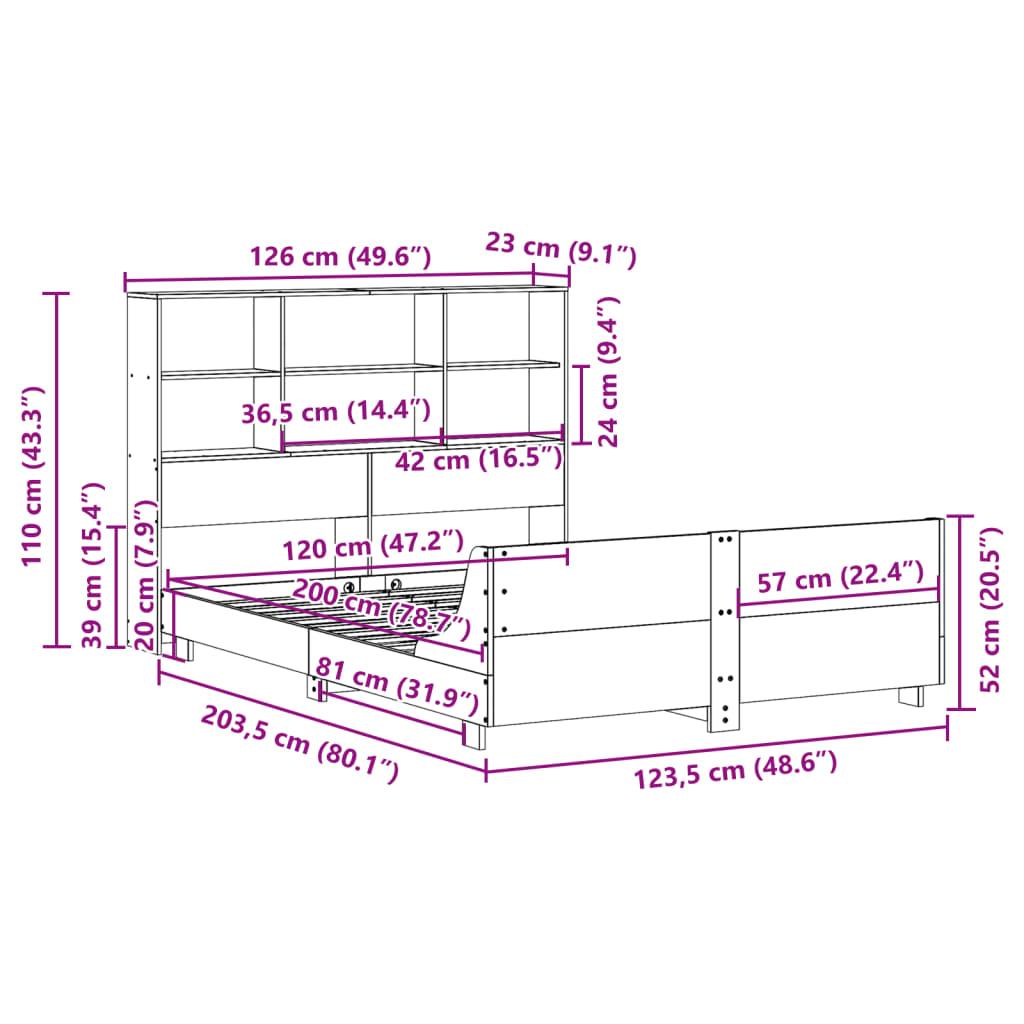 Sengeramme uden madras 120x200 cm massivt fyrretræ