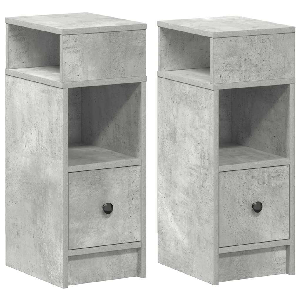 Sengeborde 2 stk. med skuffe 25x31x66 cm betongrå