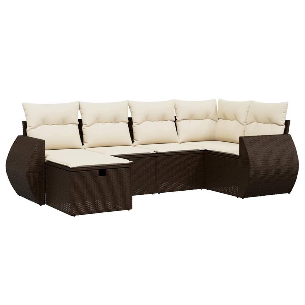 Sofasæt til haven 6 dele med hynder polyrattan brun