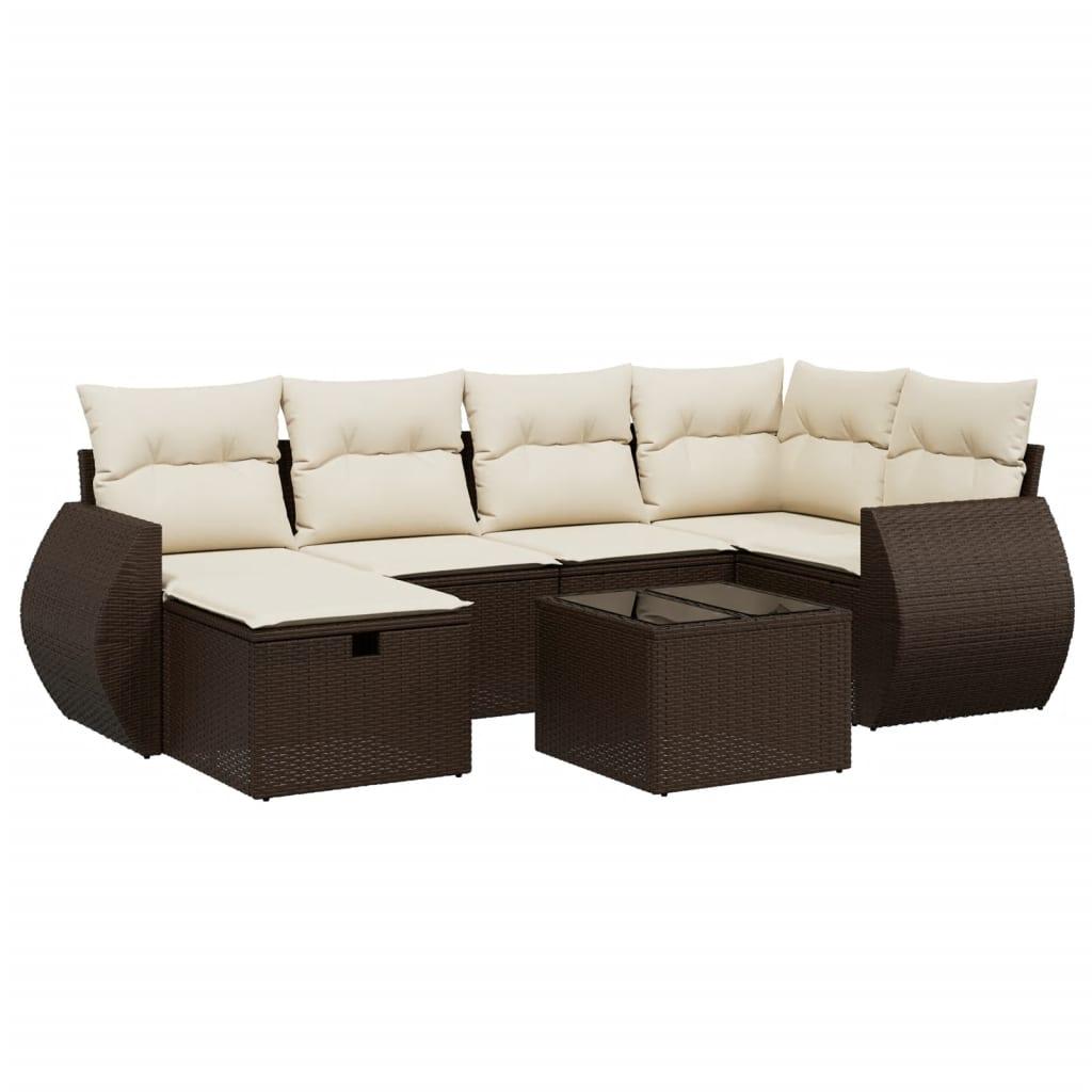 Sofasæt til haven 7 dele med hynder polyrattan brun