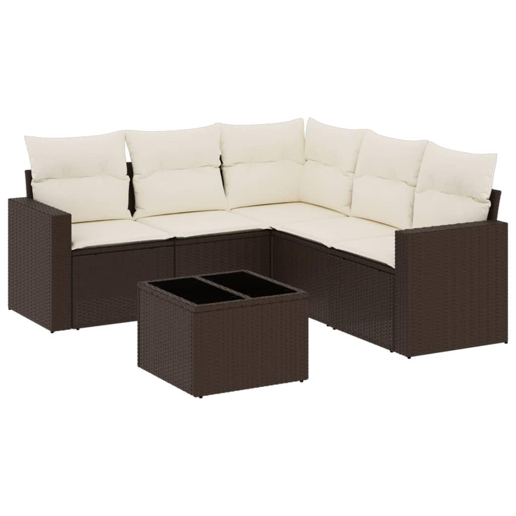 Sofasæt til haven 6 dele med hynder polyrattan brun