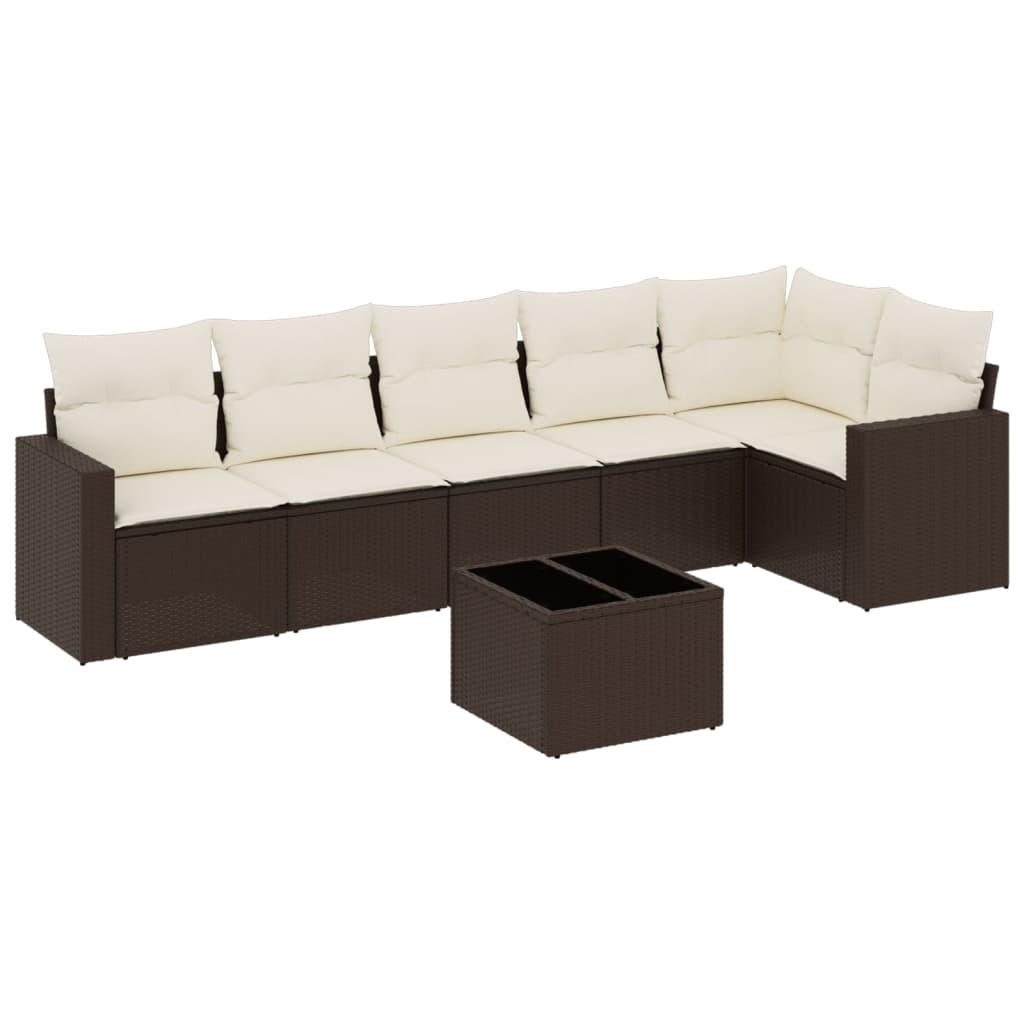 Sofasæt til haven 7 dele med hynder polyrattan brun