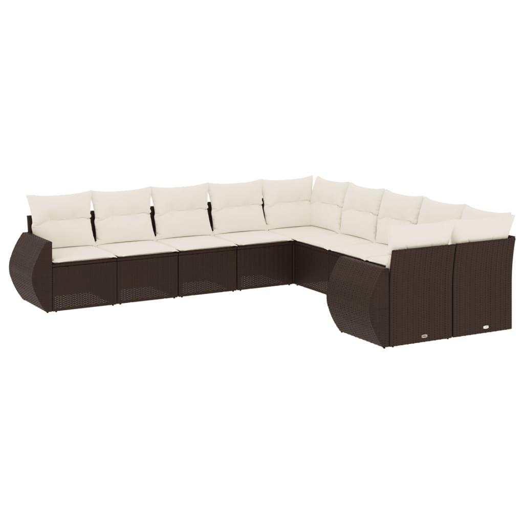 Sofasæt til haven 10 dele med hynder polyrattan brun
