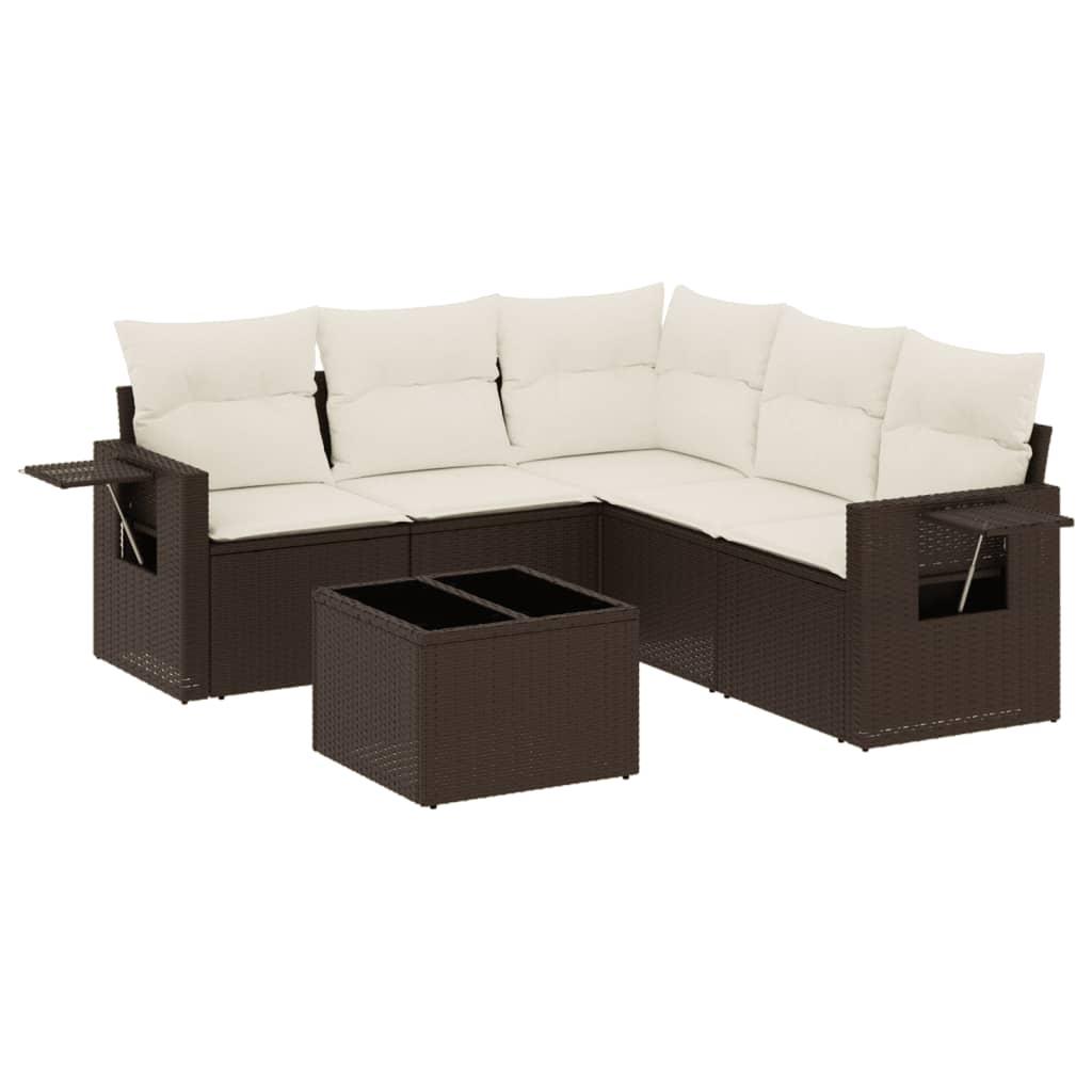 Sofasæt til haven 6 dele med hynder polyrattan brun