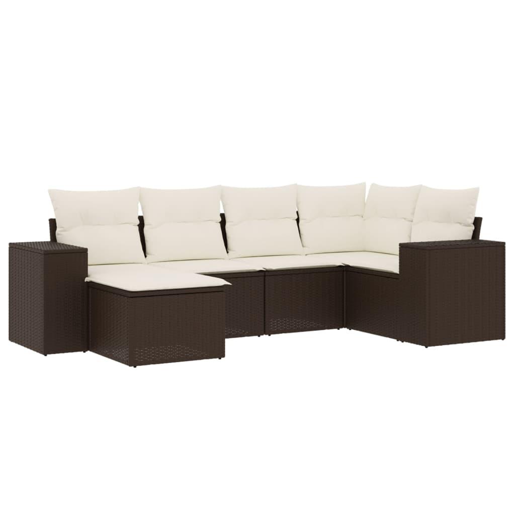 Sofasæt til haven 6 dele med hynder polyrattan brun