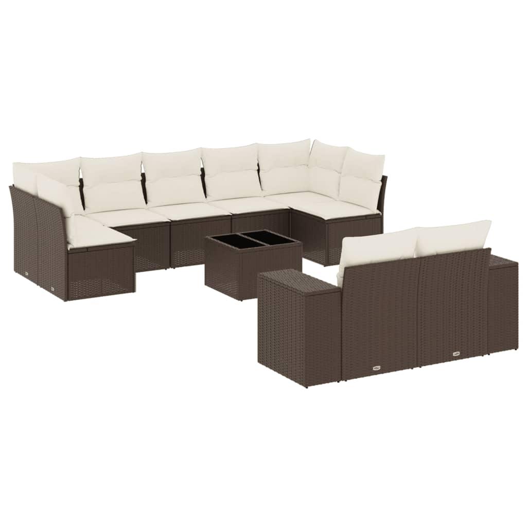 Sofasæt til haven 10 dele med hynder polyrattan brun