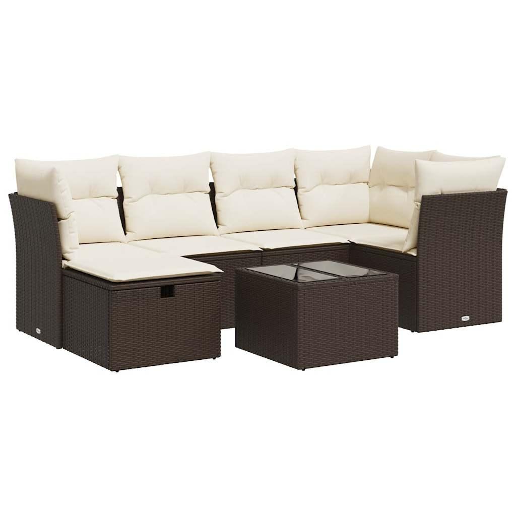 Sofasæt til haven 7 dele med hynder polyrattan brun