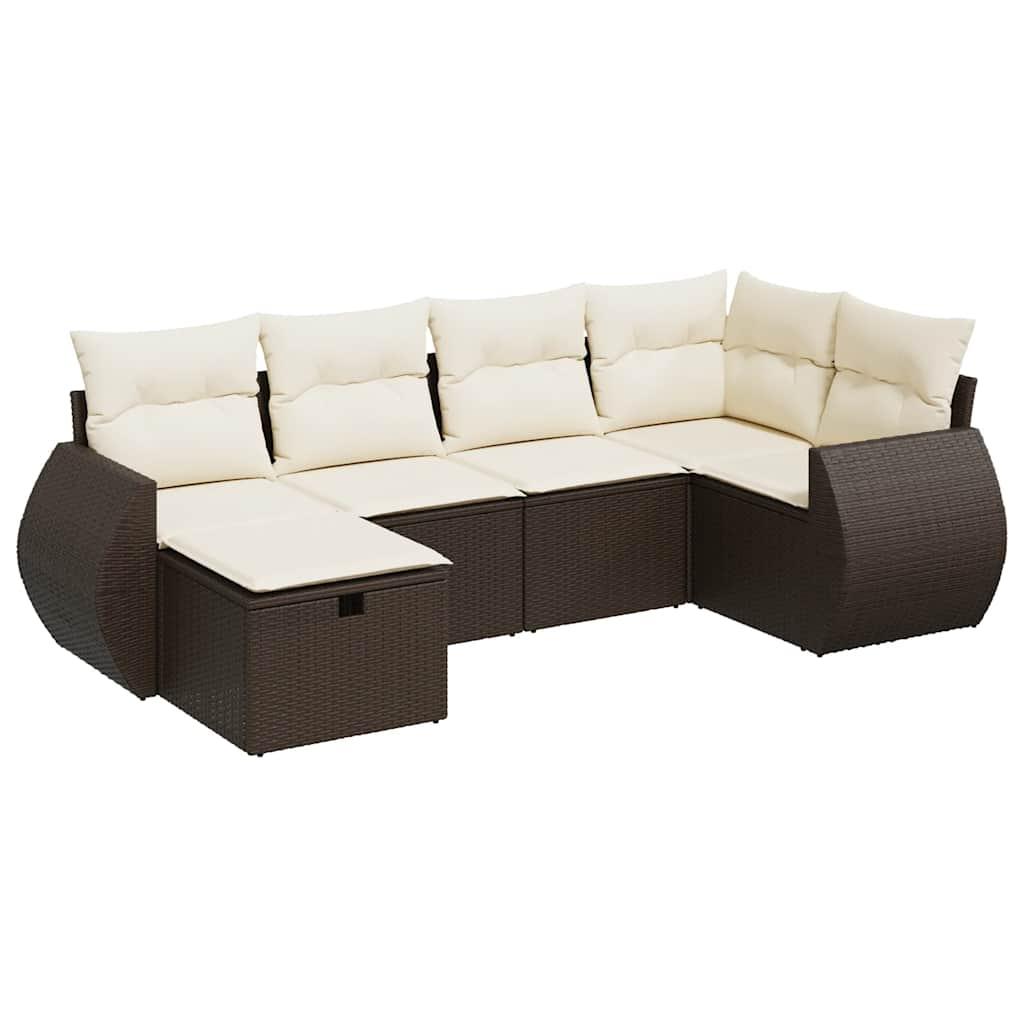 Sofasæt til haven 6 dele med hynder polyrattan brun