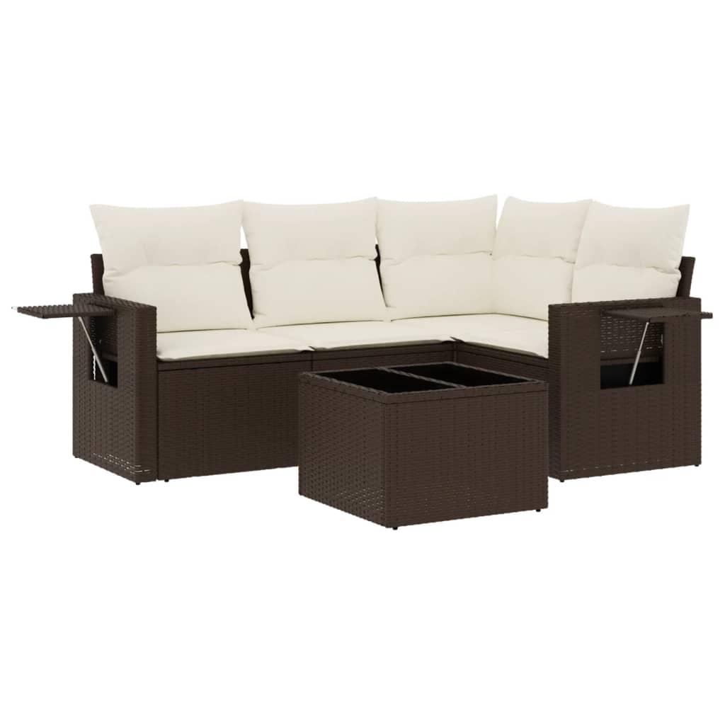 Sofasæt til haven 5 dele med hynder polyrattan brun