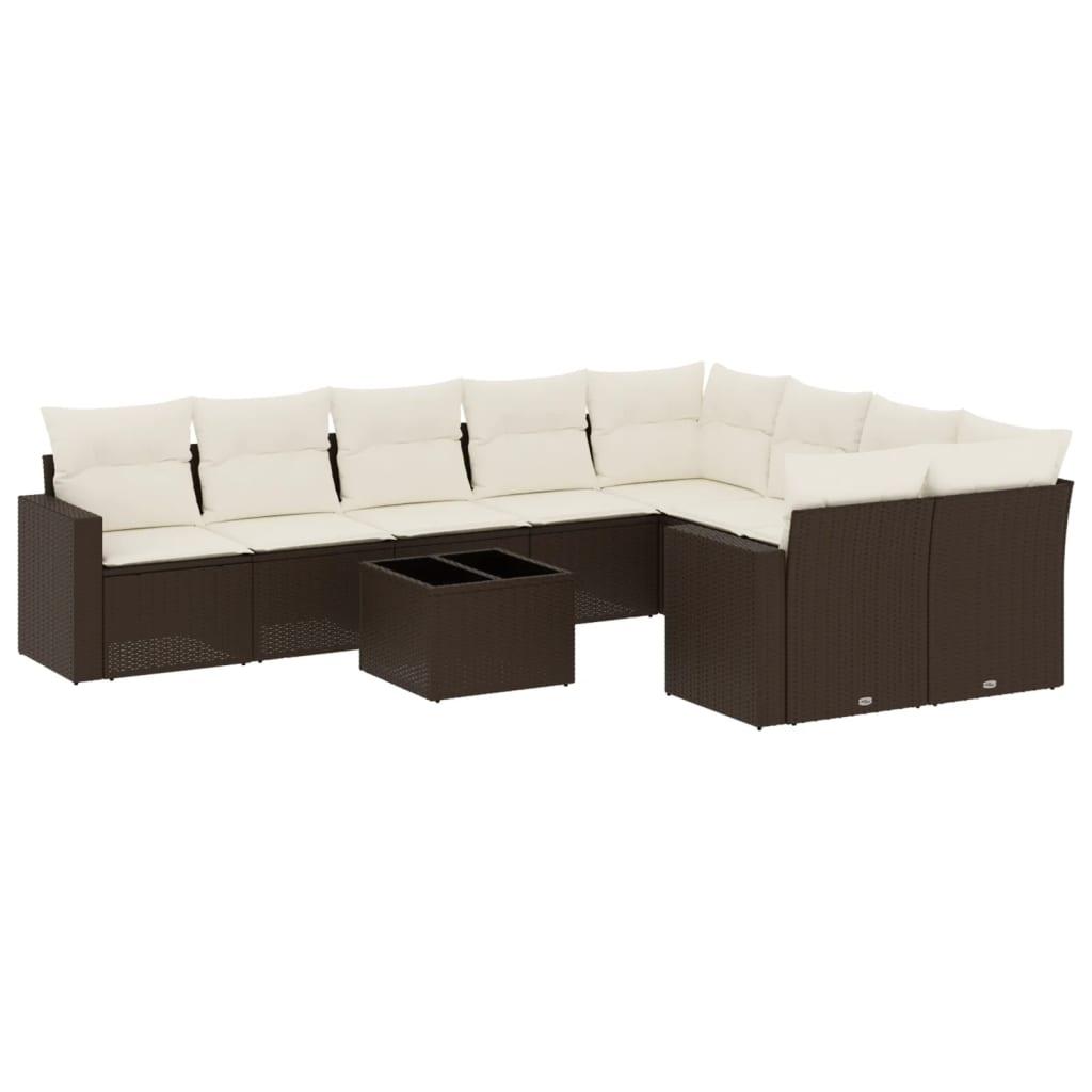 Sofasæt til haven 10 dele med hynder polyrattan brun