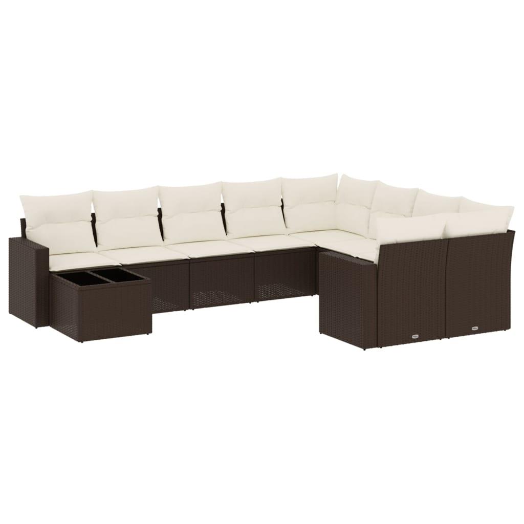 Sofasæt til haven 10 dele med hynder polyrattan brun